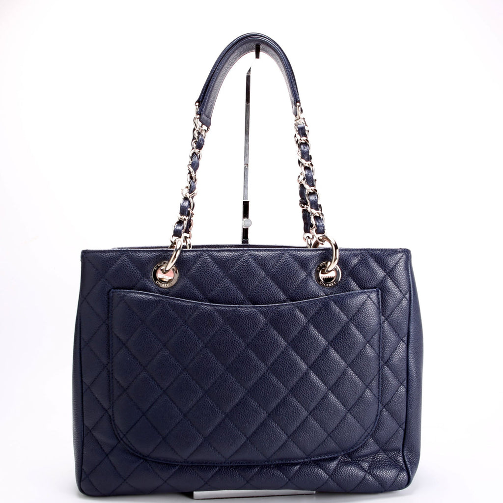 Grand Shopping Tote Caviar 18M Navy/Silver