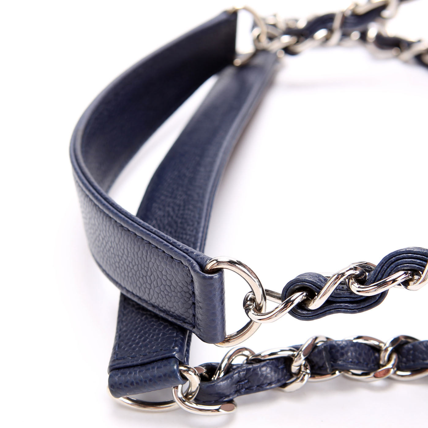 Grand Shopping Tote Caviar 18M Navy/Silver