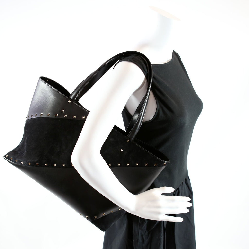 Rockstud Wispy Tote Suede/Leather Black