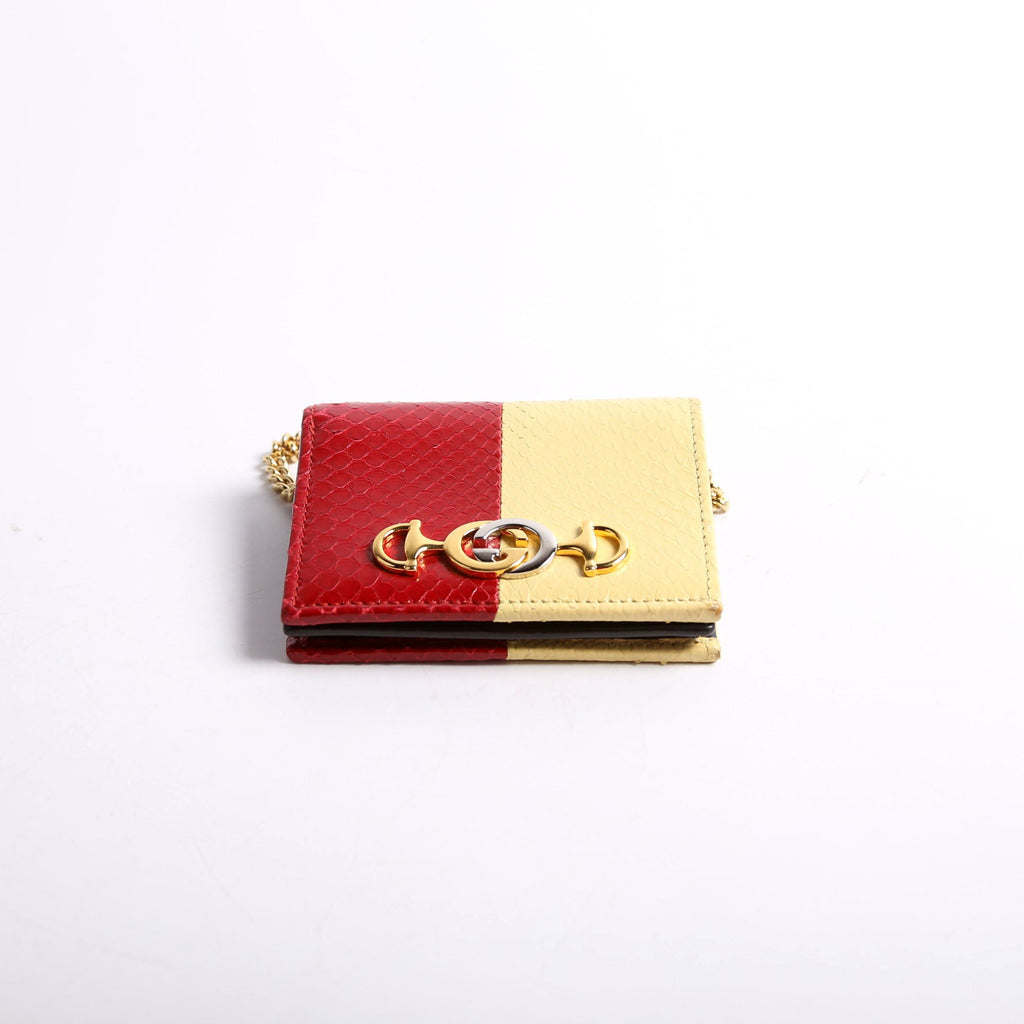 Gucci 570660 Zumi Leather Card Case With Chain Red/Yellow