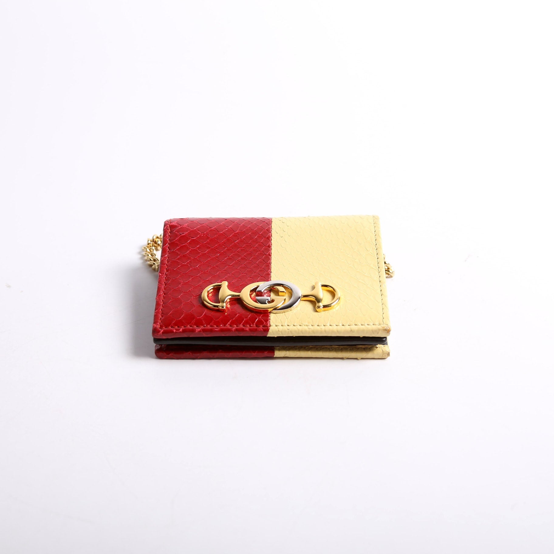 Gucci 570660 Zumi Leather Card Case With Chain Red/Yellow