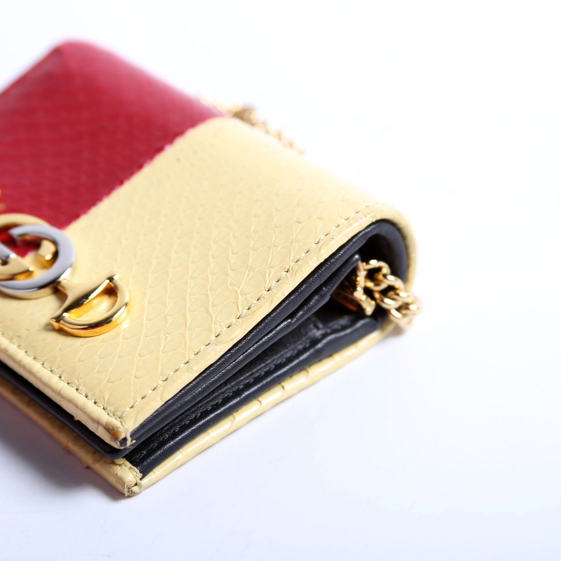 Gucci 570660 Zumi Leather Card Case With Chain Red/Yellow