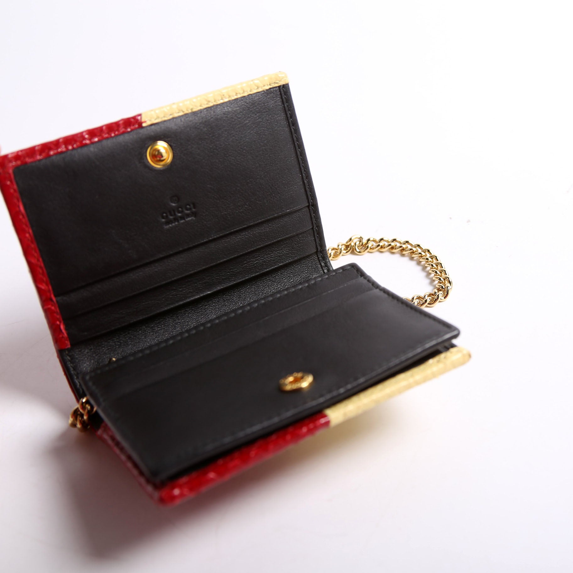 Gucci 570660 Zumi Leather Card Case With Chain Red/Yellow