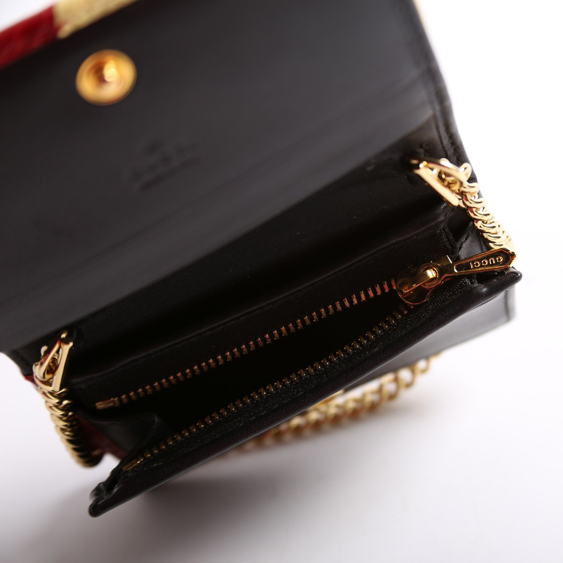 Gucci 570660 Zumi Leather Card Case With Chain Red/Yellow