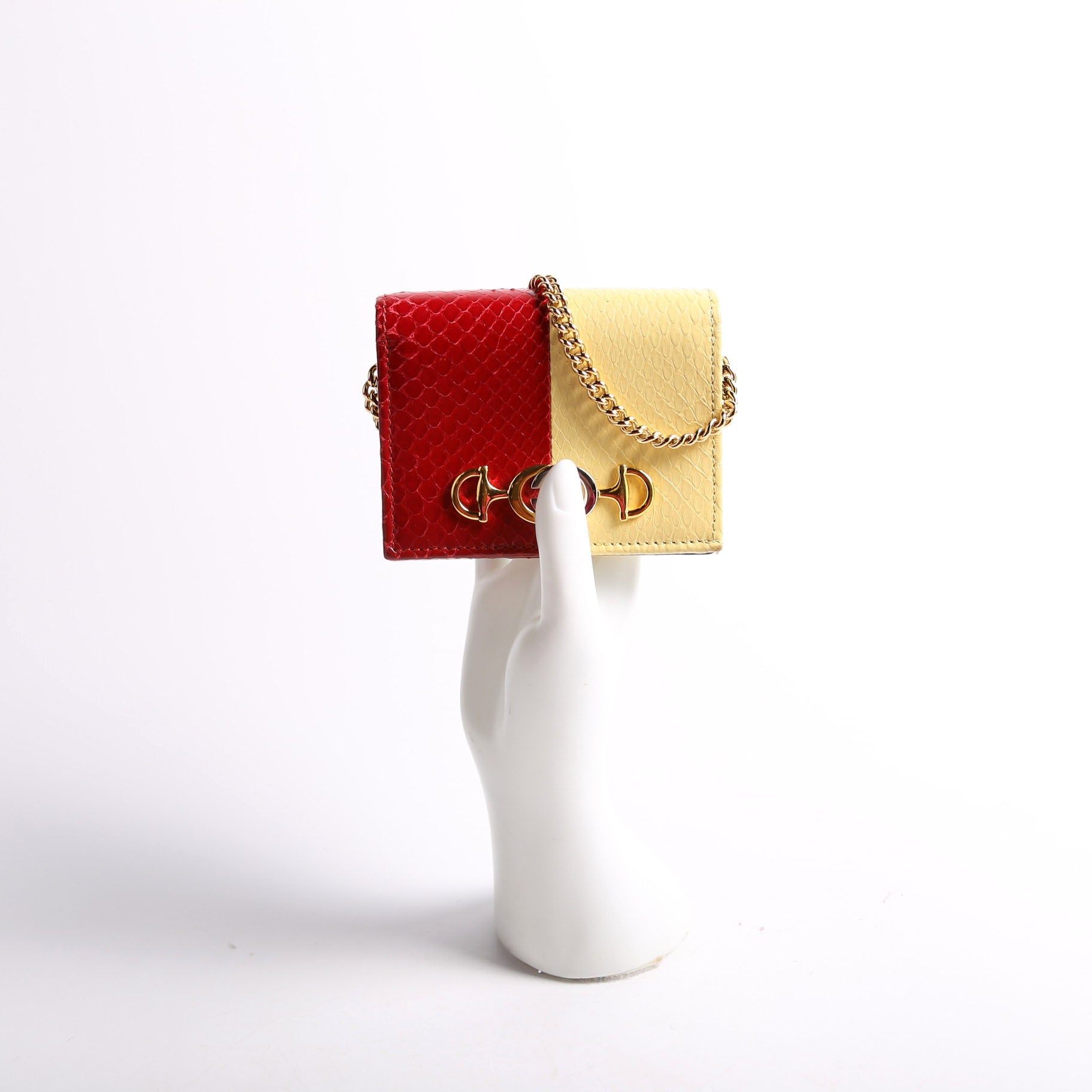 Gucci 570660 Zumi Leather Card Case With Chain Red/Yellow