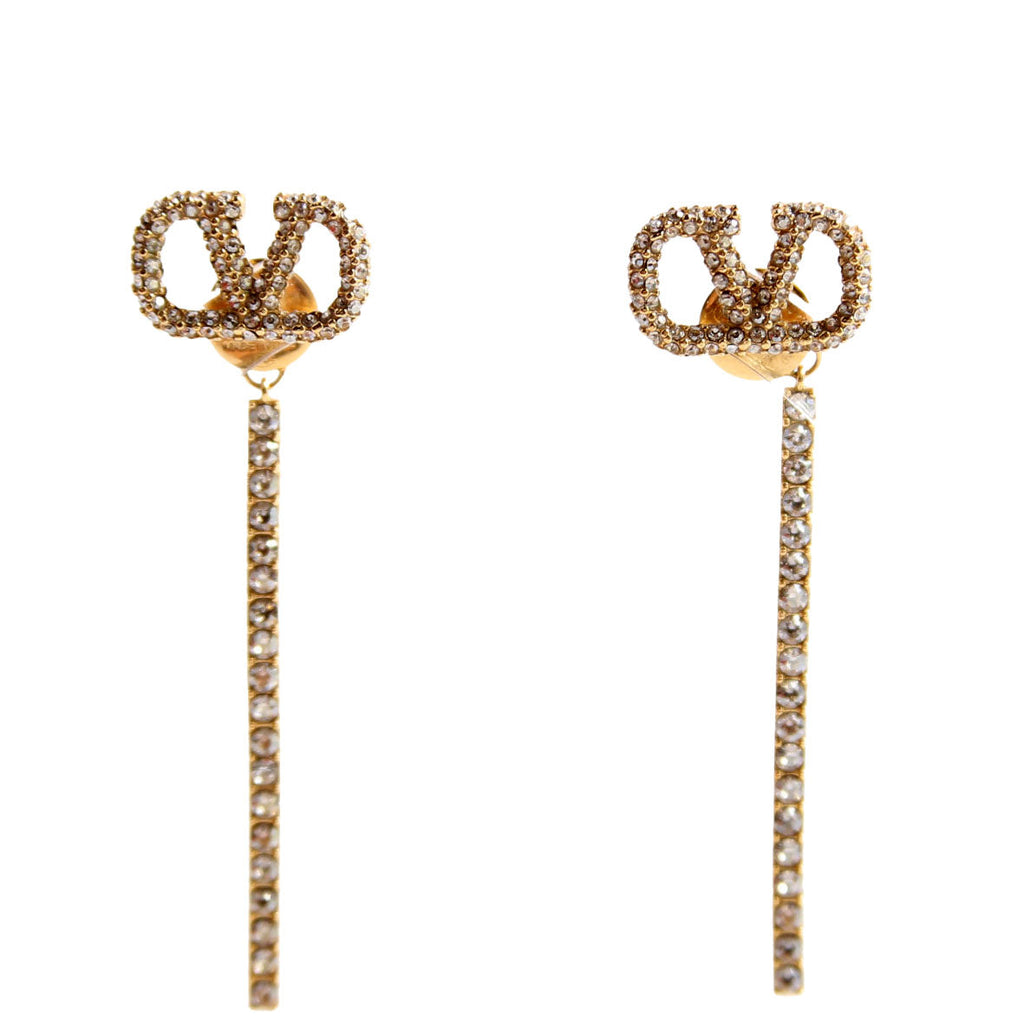 V Logo Crystal Drop Earrings