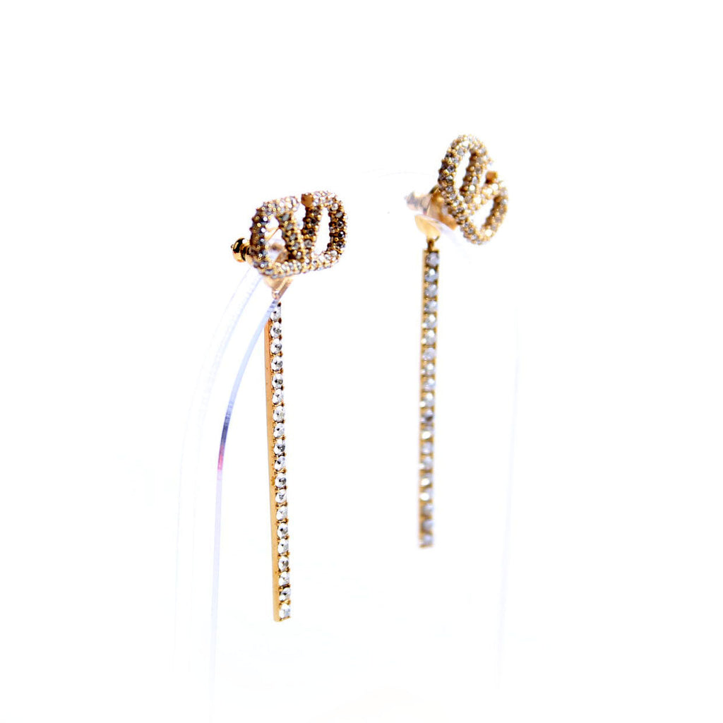 V Logo Crystal Drop Earrings