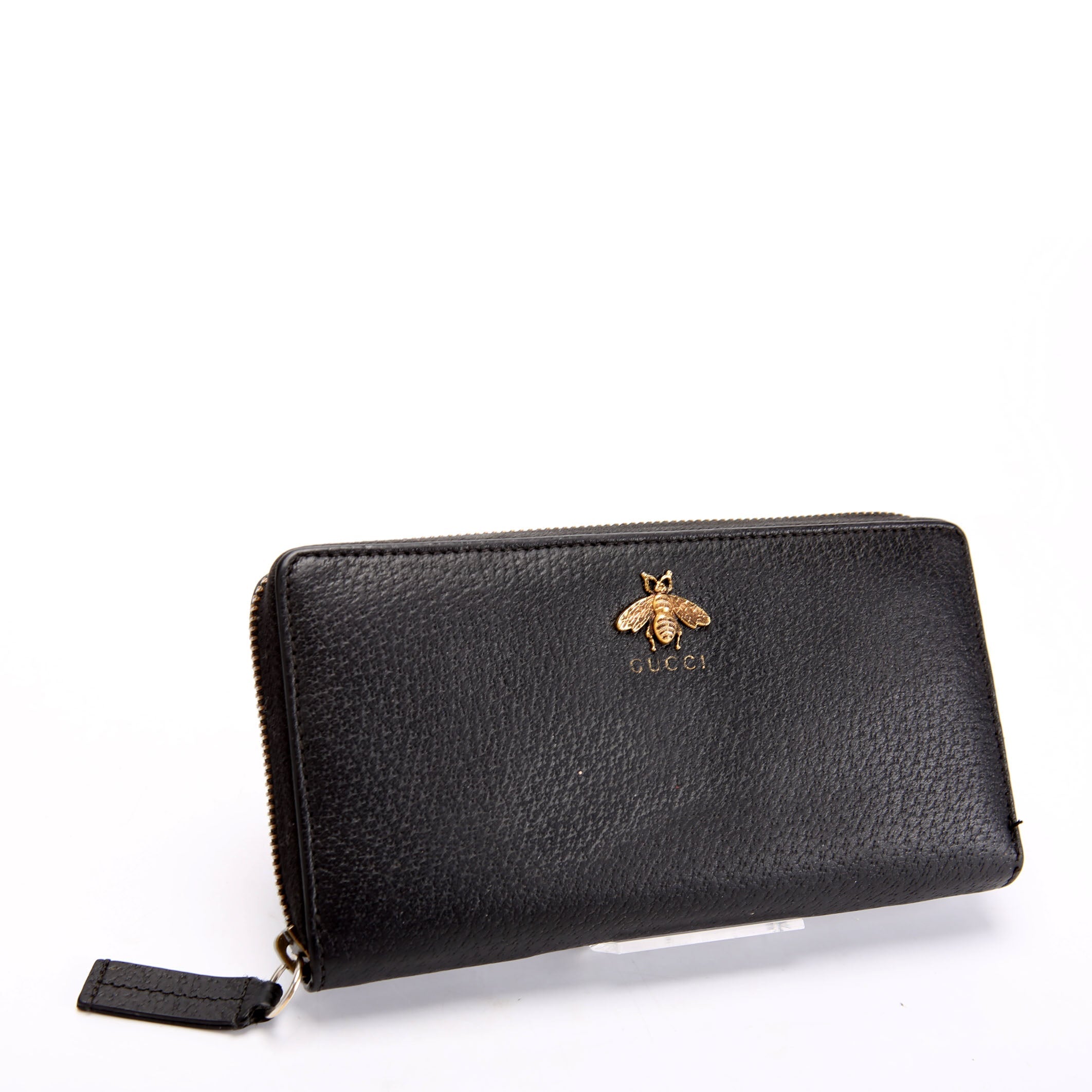 523667 Animalier Bee Leather Zip Around Long Wallet Black