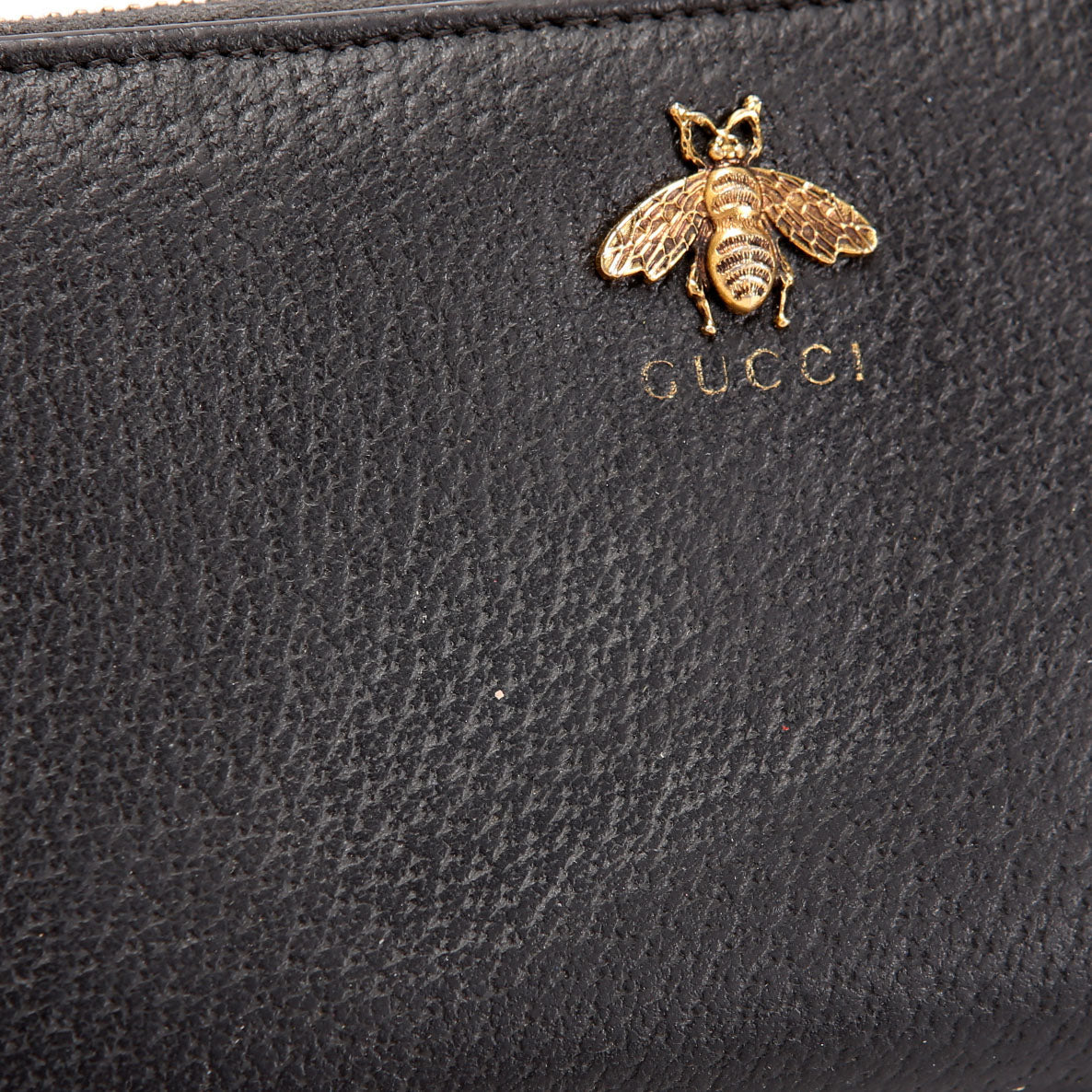523667 Animalier Bee Leather Zip Around Long Wallet Black