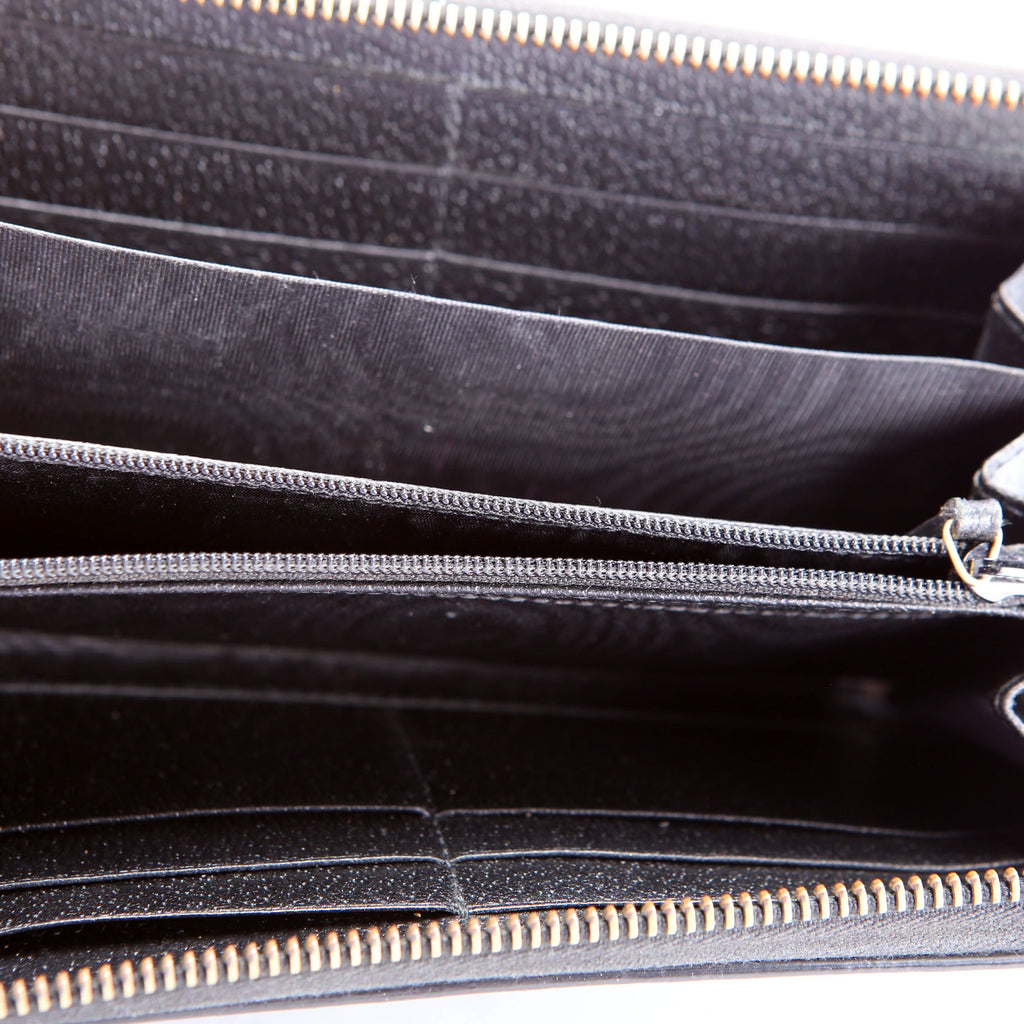 523667 Animalier Bee Leather Zip Around Long Wallet Black