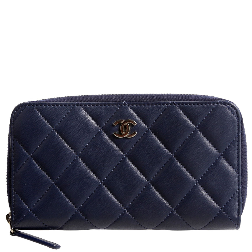 CC Lambskin Zip Around Wallet Navy