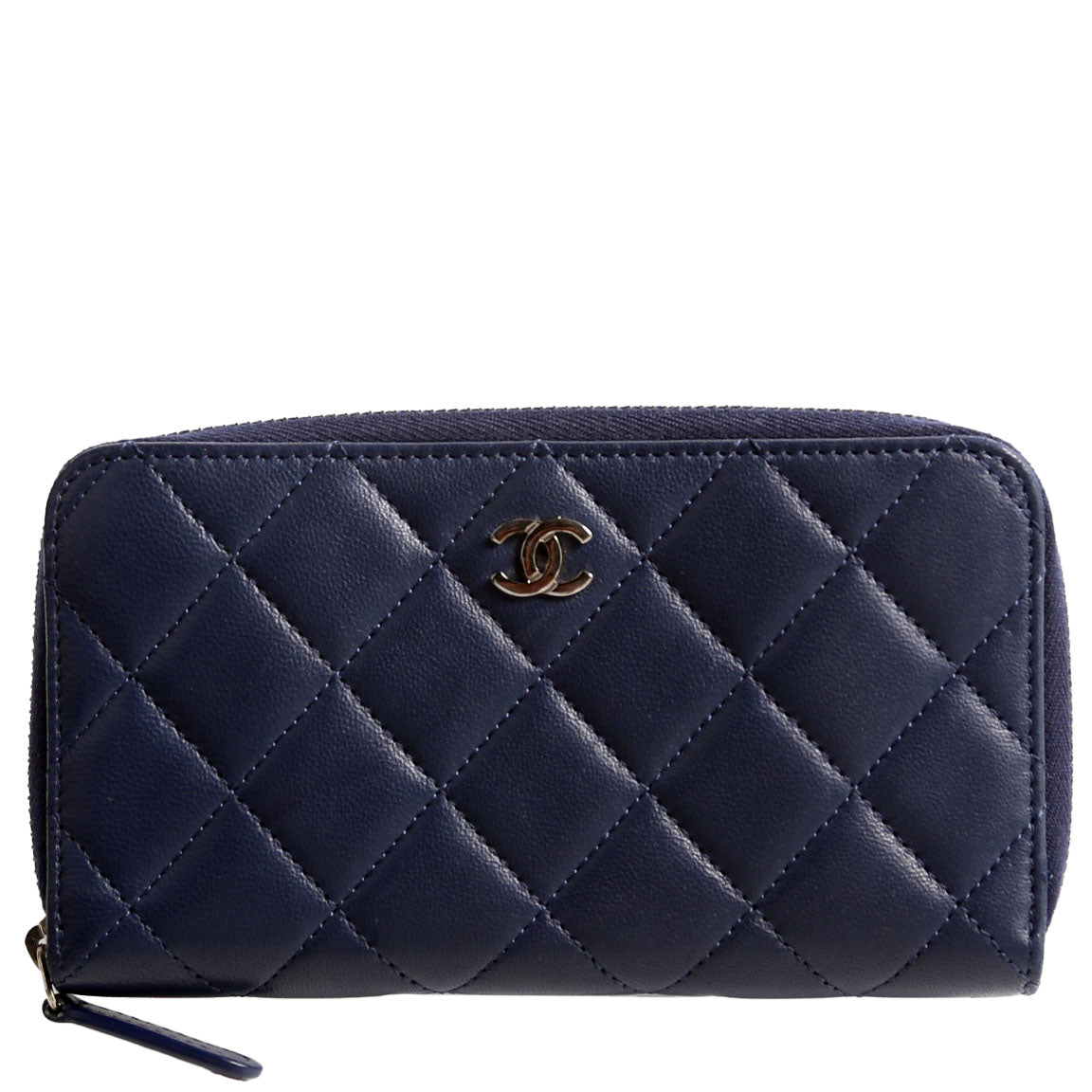 CC Lambskin Zip Around Wallet Navy