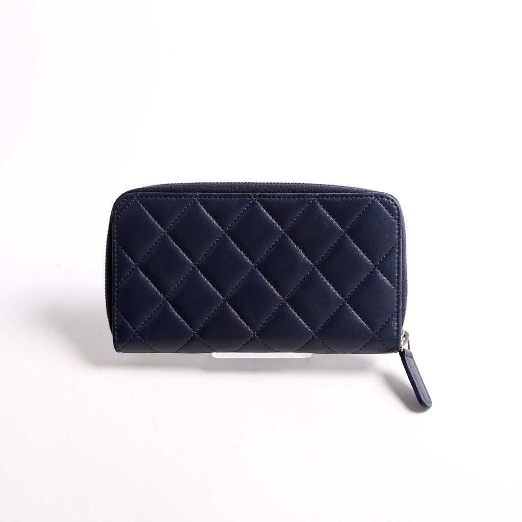 CC Lambskin Zip Around Wallet Navy