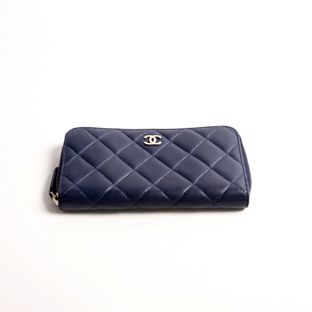 CC Lambskin Zip Around Wallet Navy