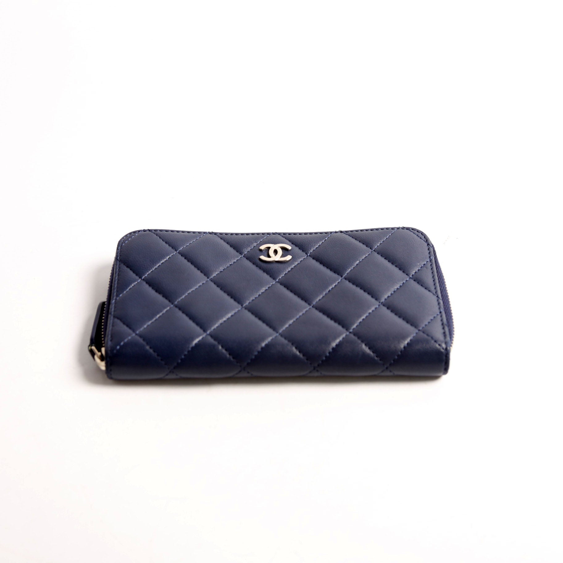 CC Lambskin Zip Around Wallet Navy