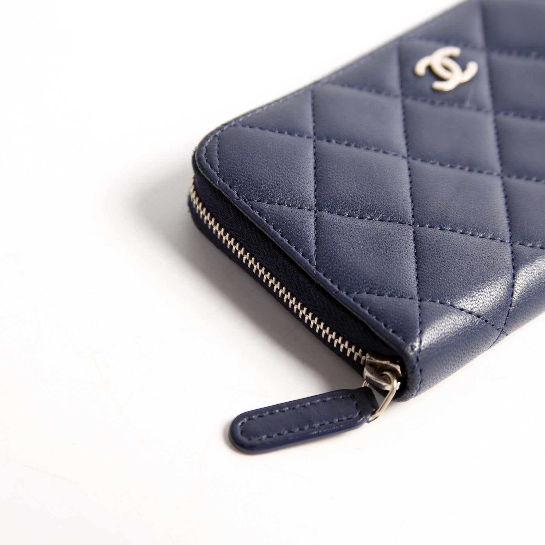 CC Lambskin Zip Around Wallet Navy