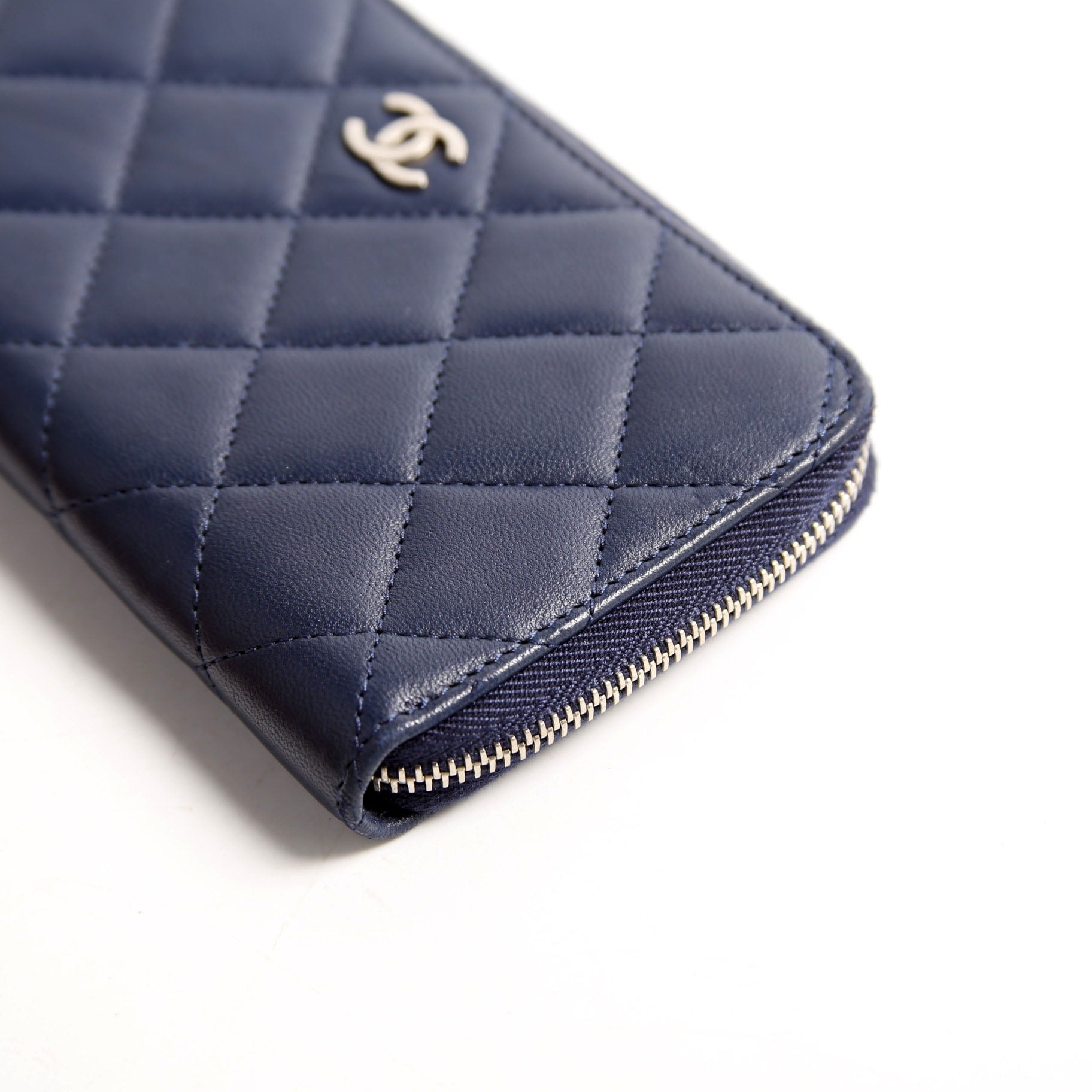 CC Lambskin Zip Around Wallet Navy
