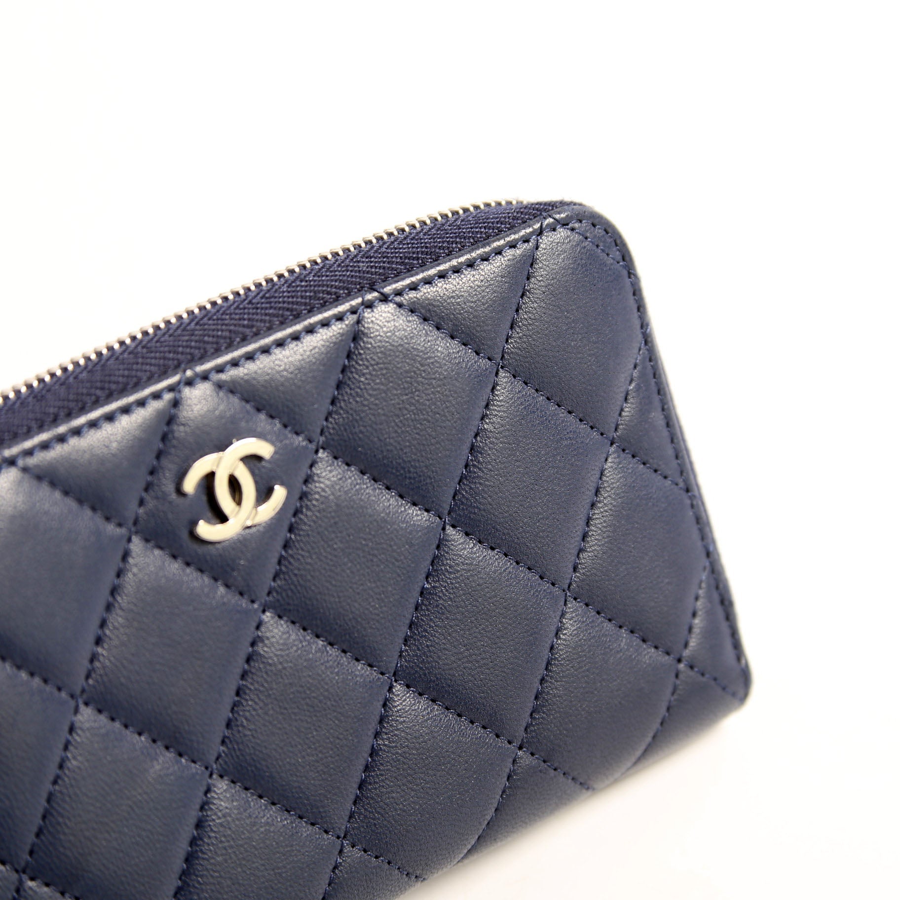 CC Lambskin Zip Around Wallet Navy