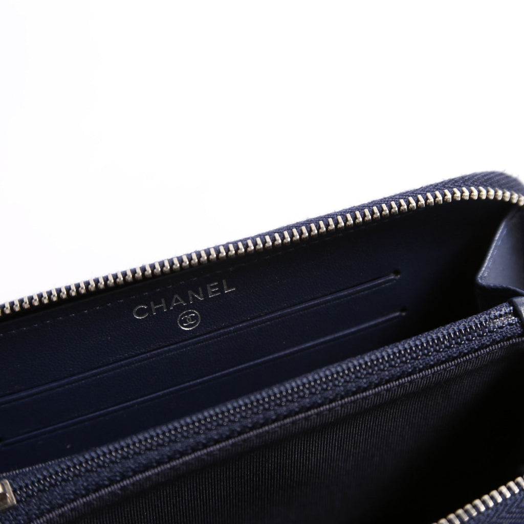 CC Lambskin Zip Around Wallet Navy