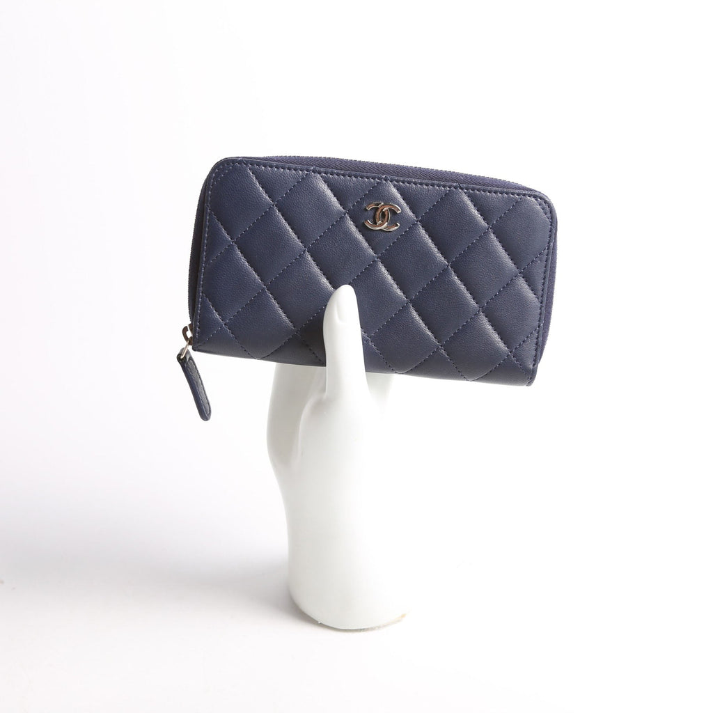 CC Lambskin Zip Around Wallet Navy