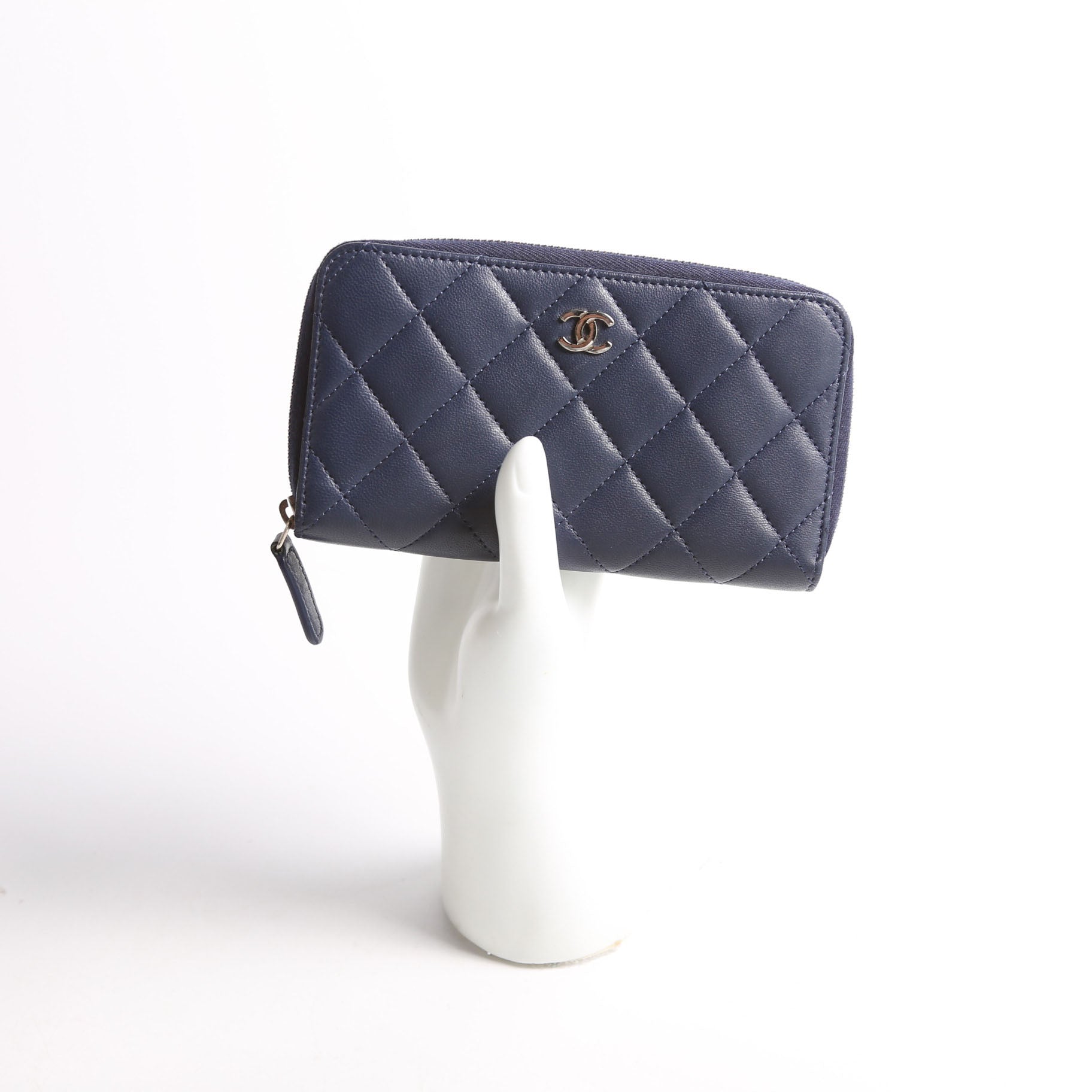 CC Lambskin Zip Around Wallet Navy