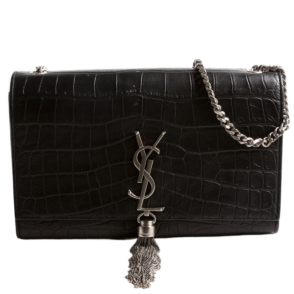 Kate Tassel Satchel Medium Crocodile Embossed 352119 Black