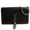 Kate Tassel Satchel Medium Crocodile Embossed 352119 Black