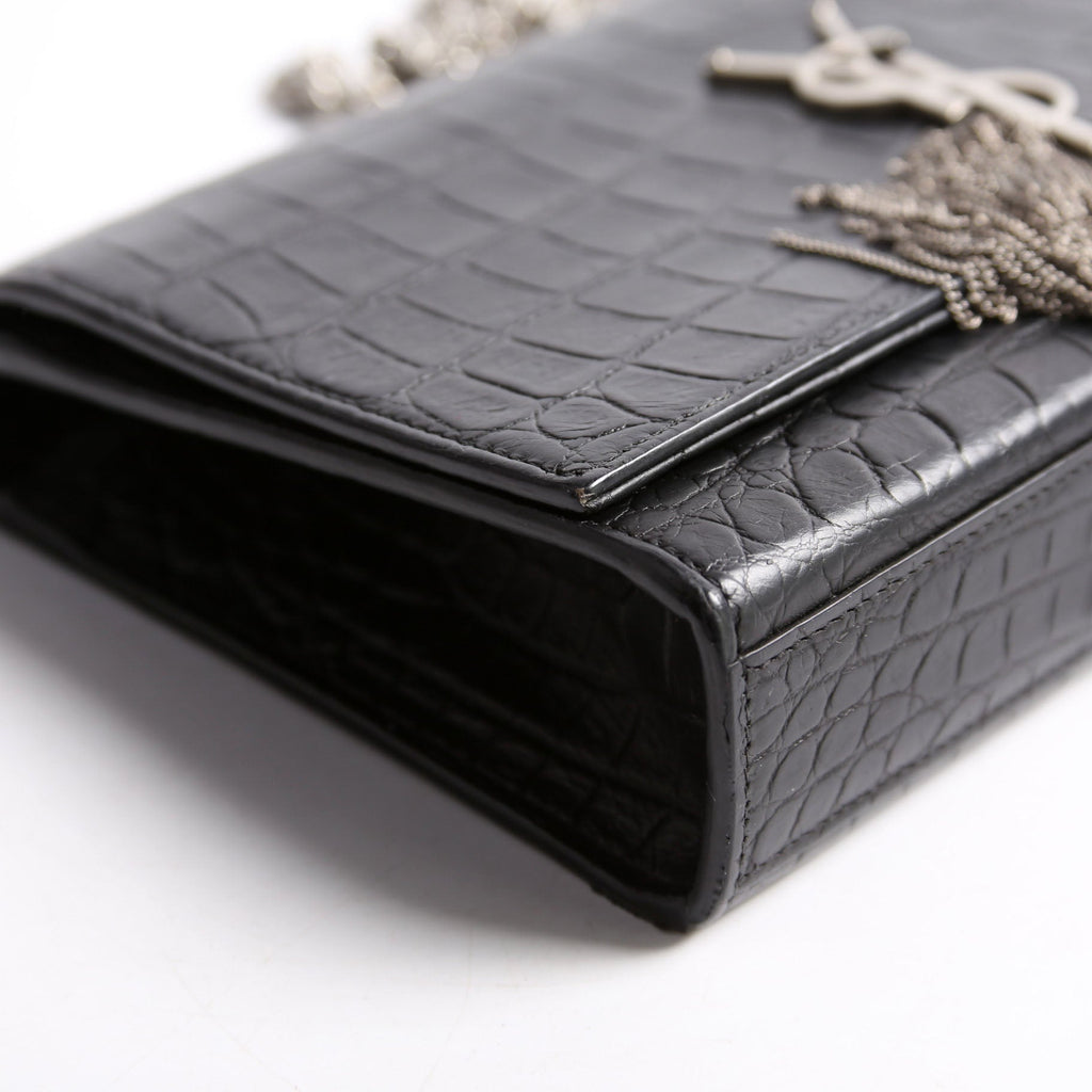 Kate Tassel Satchel Medium Crocodile Embossed 352119 Black