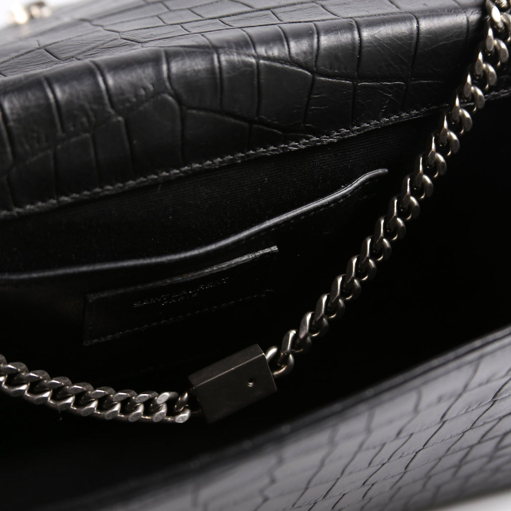 Kate Tassel Satchel Medium Crocodile Embossed 352119 Black