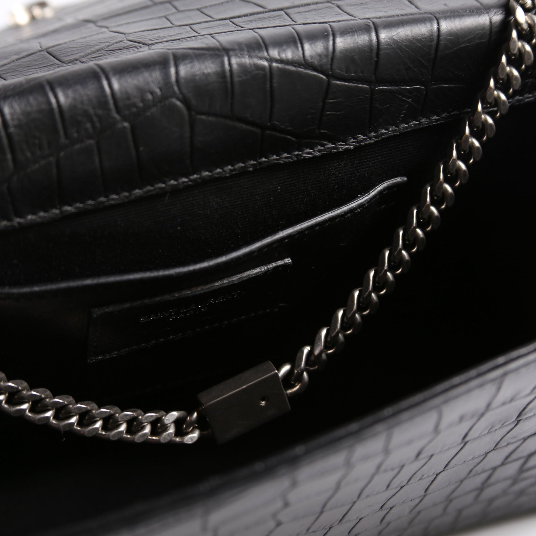 Kate Tassel Satchel Medium Crocodile Embossed 352119 Black