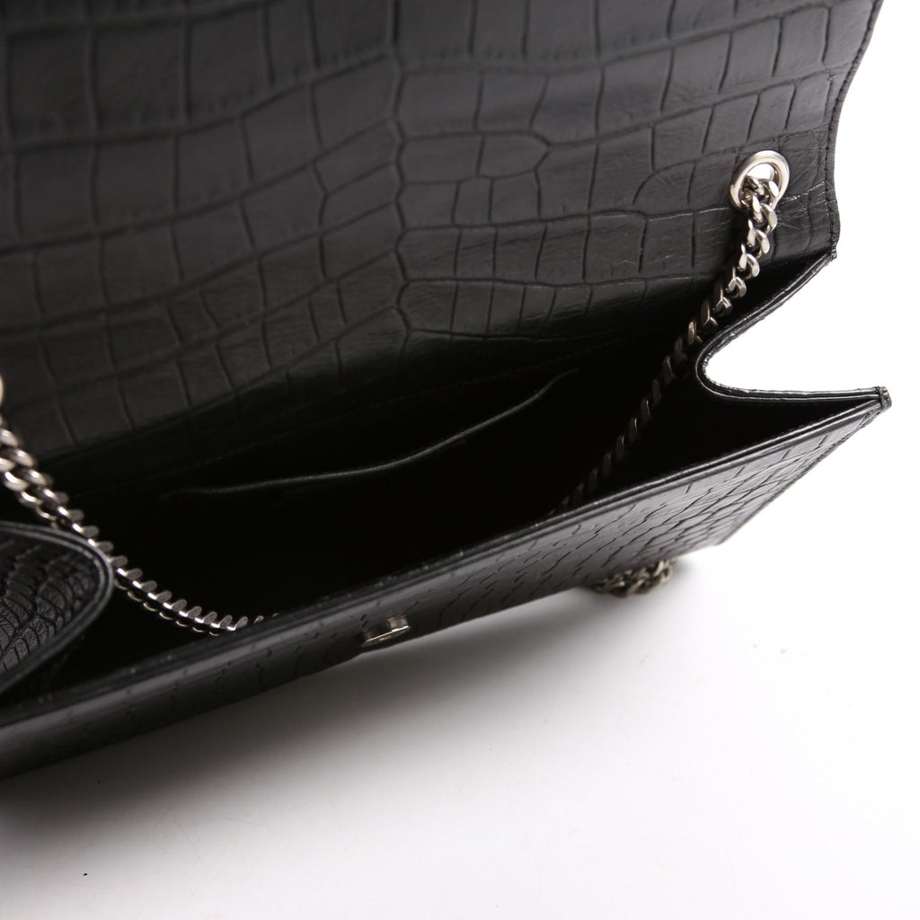 Kate Tassel Satchel Medium Crocodile Embossed 352119 Black