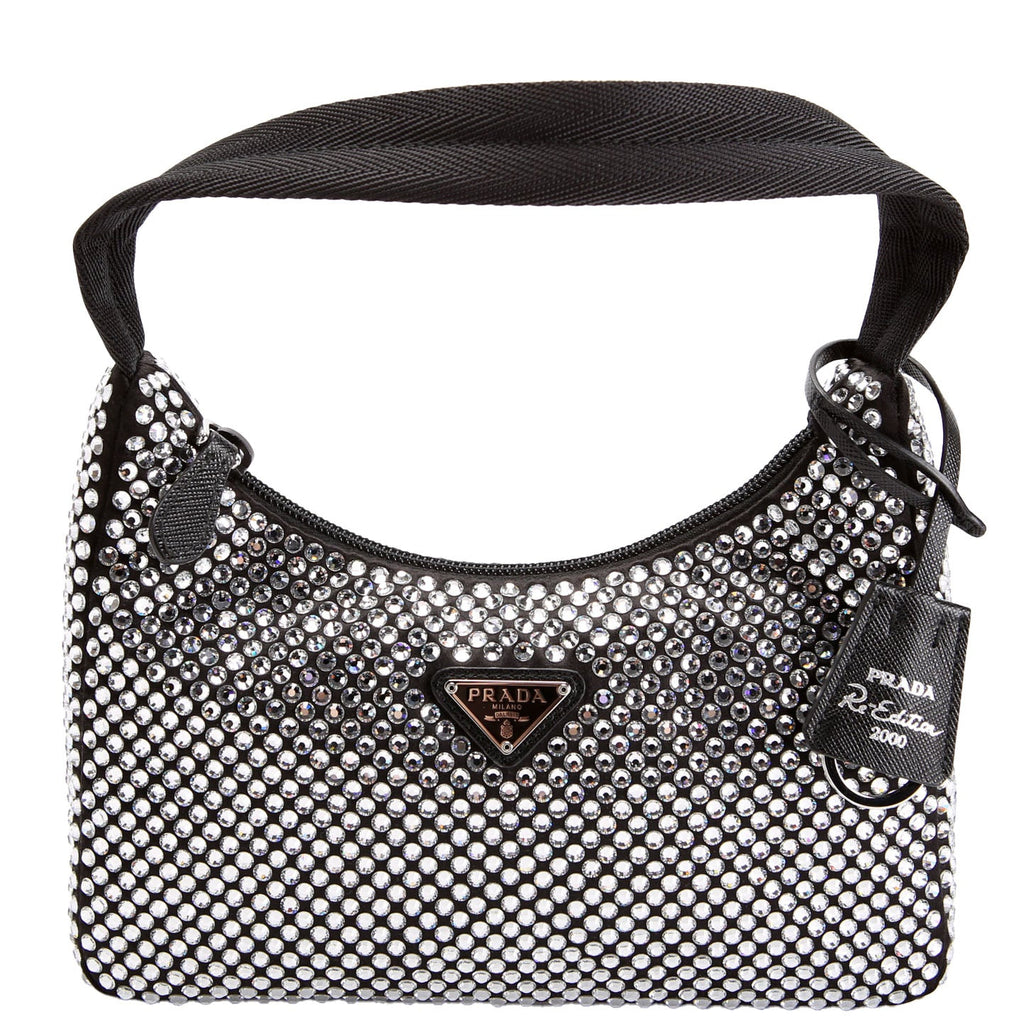 Prada Satin Crystal Re-Edition 2000 Mini Bag Black