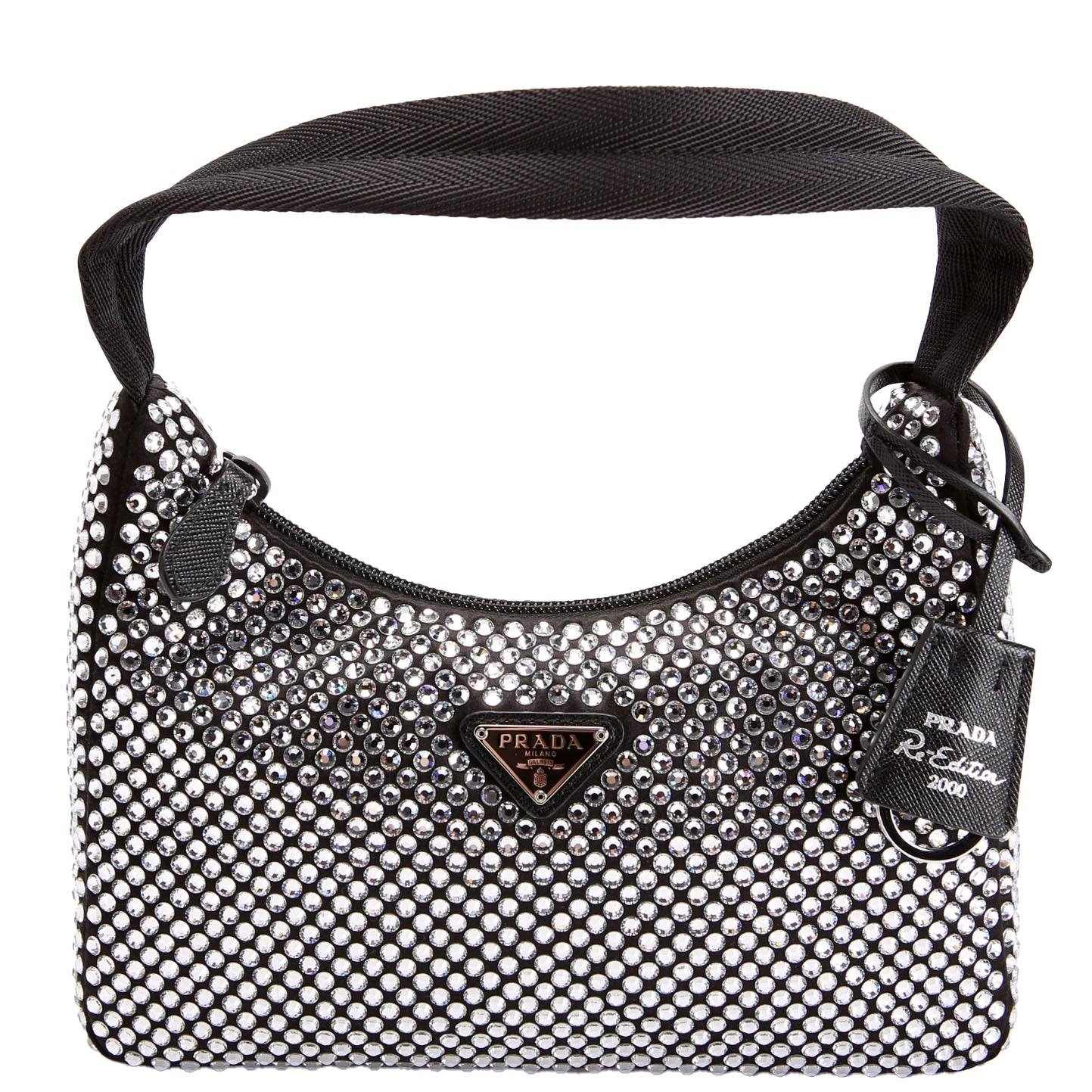 Prada Satin Crystal Re-Edition 2000 Mini Bag Black