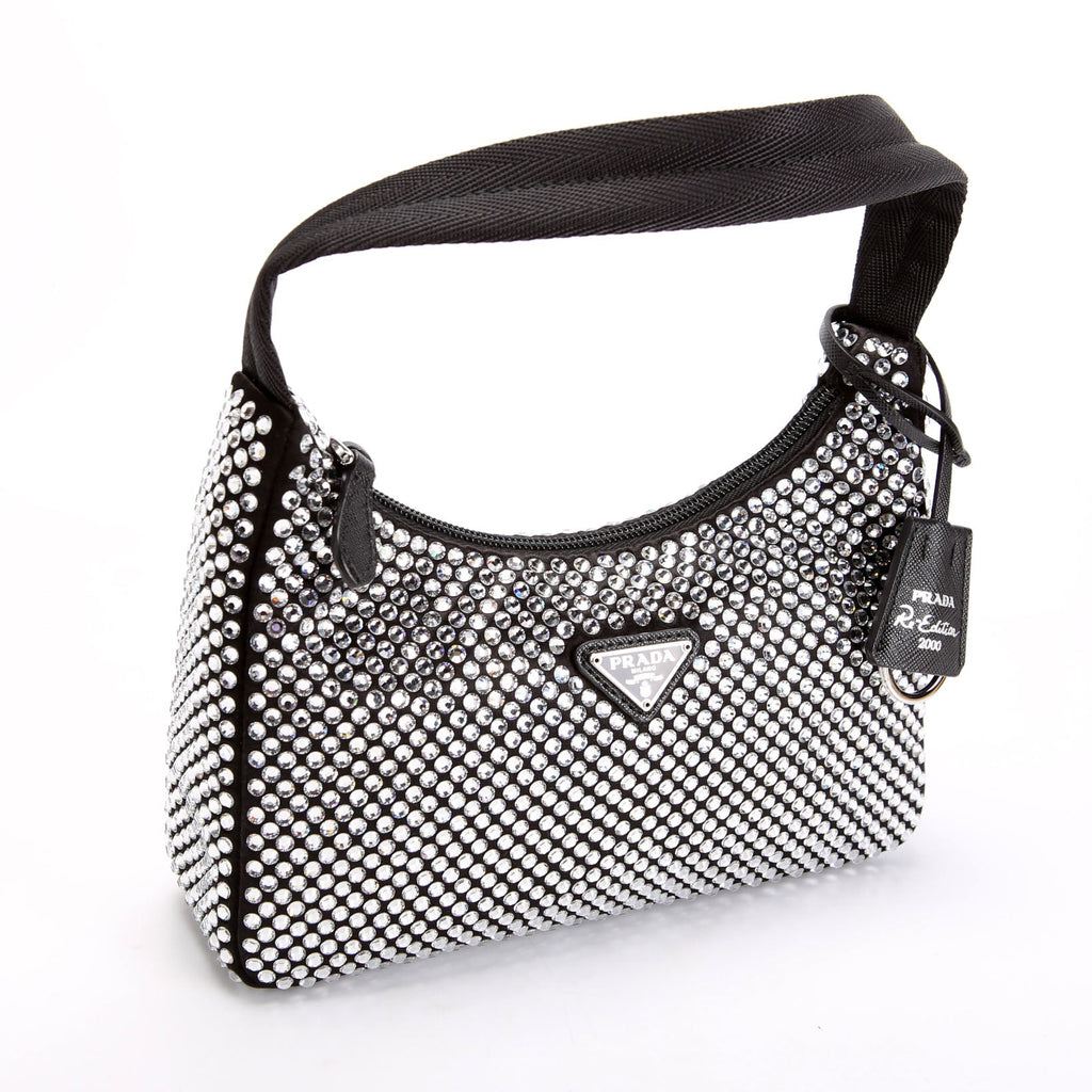 Prada Satin Crystal Re-Edition 2000 Mini Bag Black