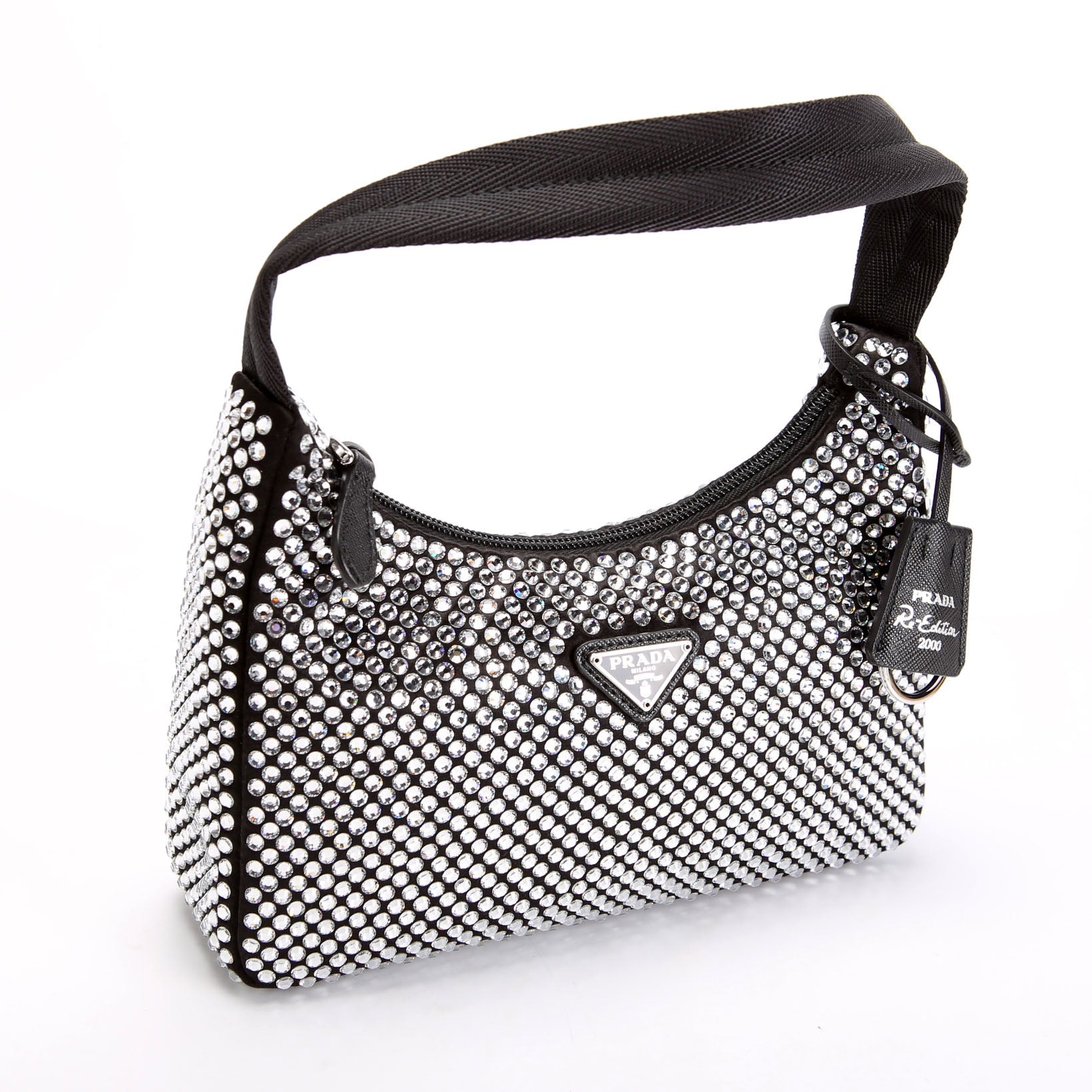 Prada Satin Crystal Re-Edition 2000 Mini Bag Black