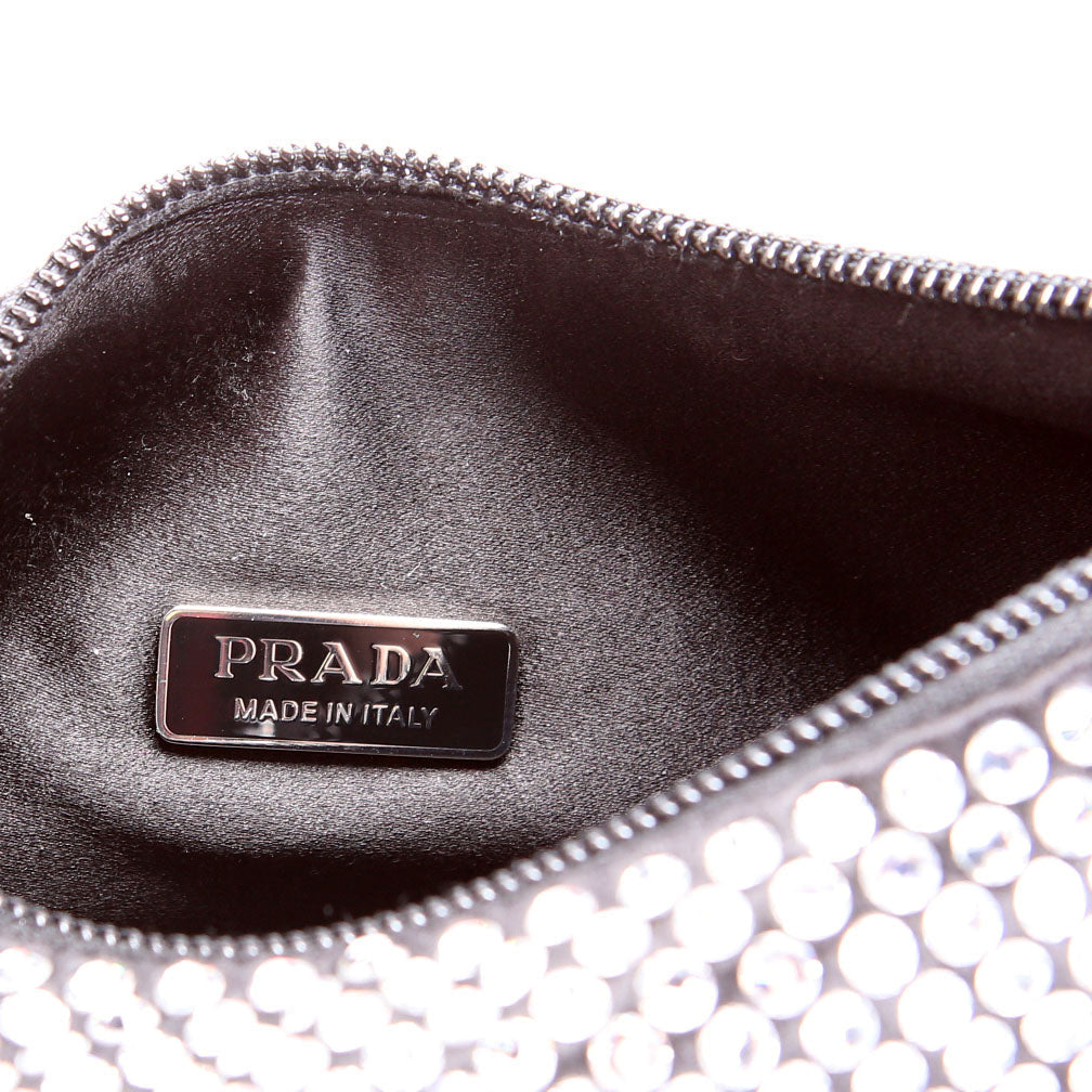 Prada Satin Crystal Re-Edition 2000 Mini Bag Black