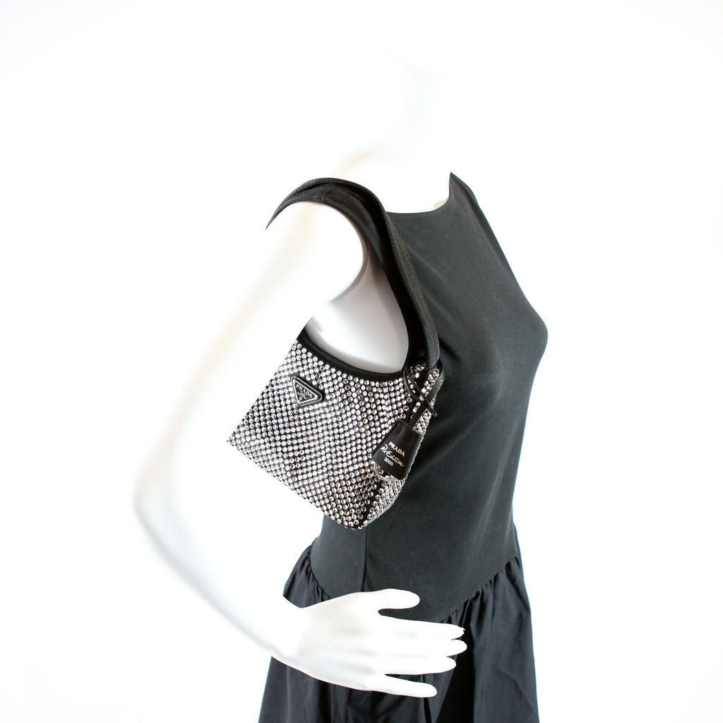 Prada Satin Crystal Re-Edition 2000 Mini Bag Black