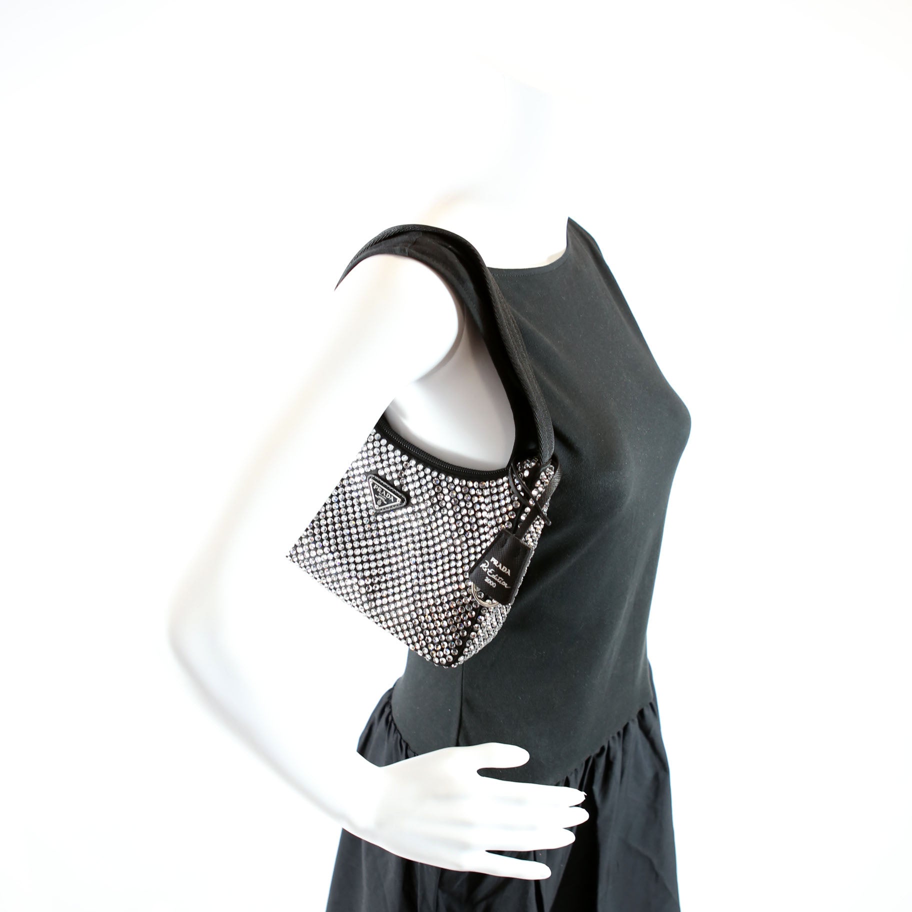 Prada Satin Crystal Re-Edition 2000 Mini Bag Black