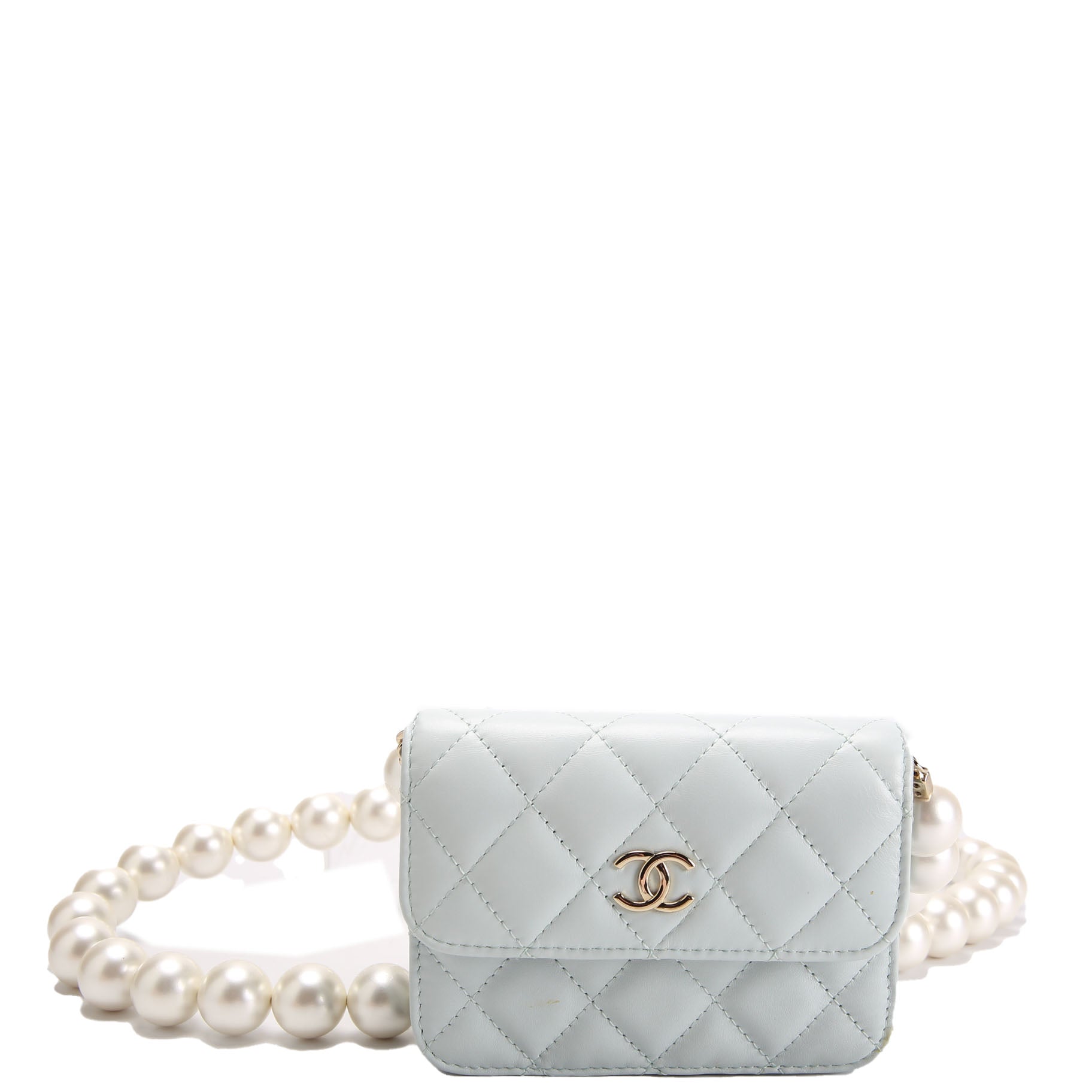 Maxi Pearls Compact Wallet Lambskin 31M Baby Blue