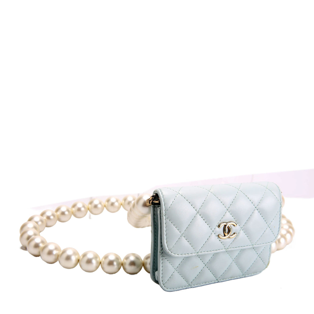 Maxi Pearls Compact Wallet Lambskin 31M Baby Blue