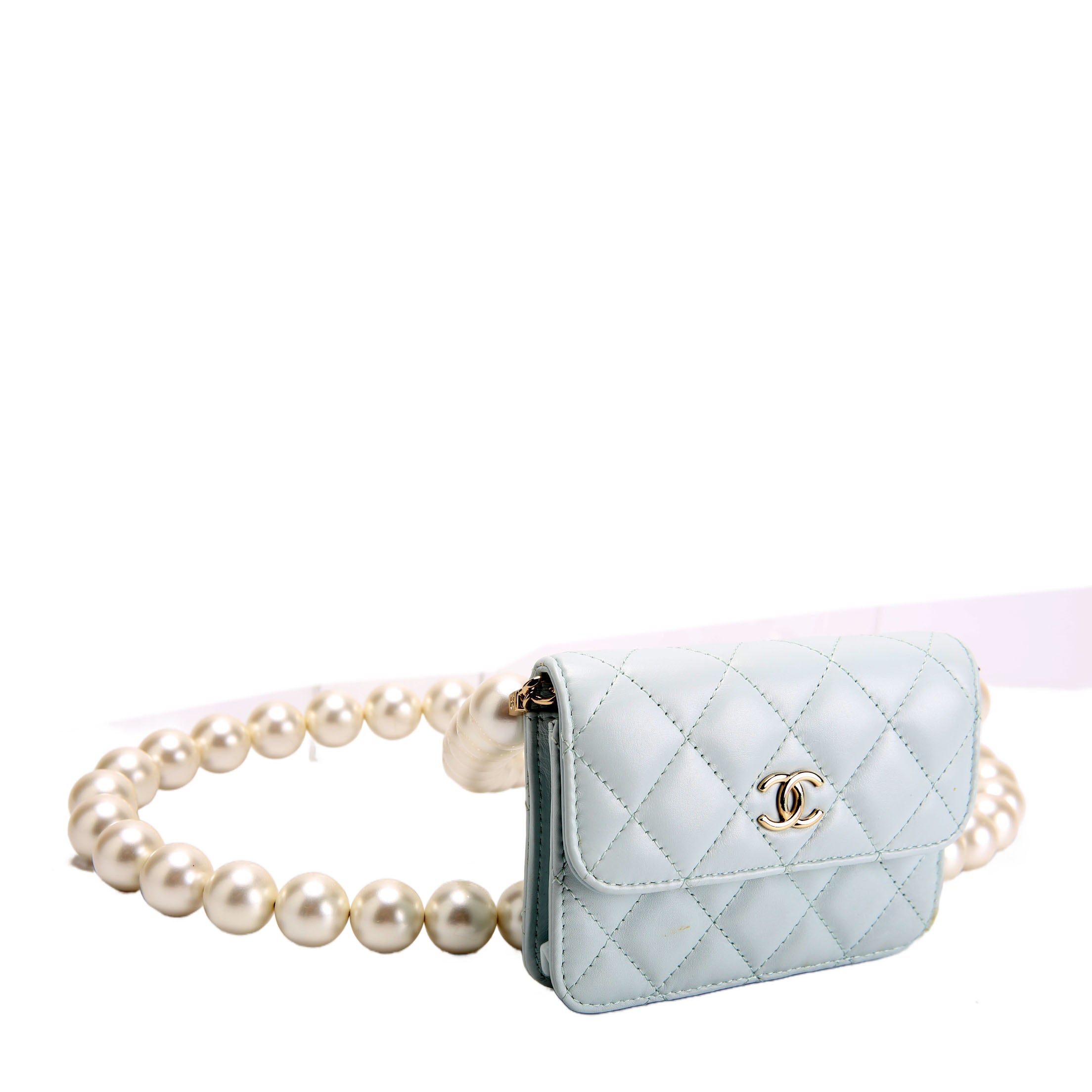 Maxi Pearls Compact Wallet Lambskin 31M Baby Blue