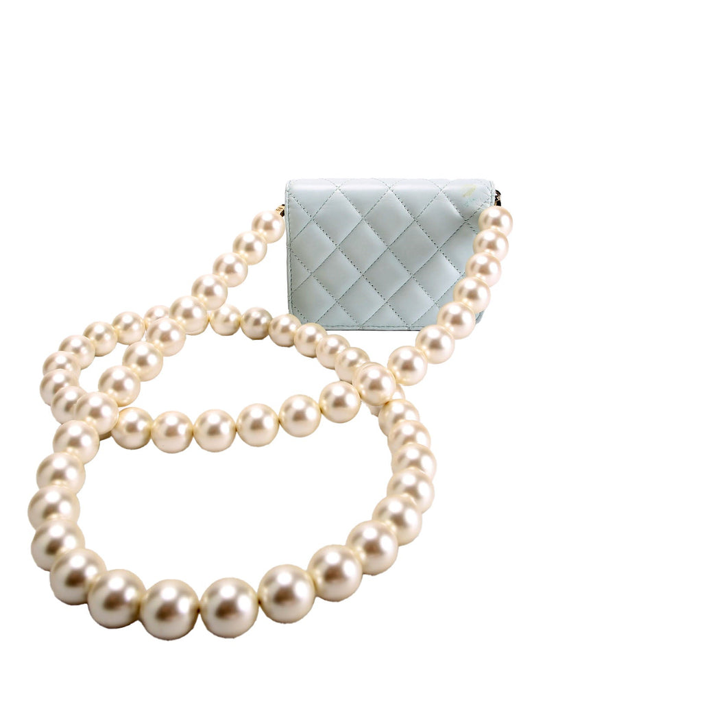 Maxi Pearls Compact Wallet Lambskin 31M Baby Blue
