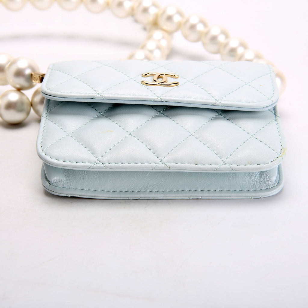 Maxi Pearls Compact Wallet Lambskin 31M Baby Blue