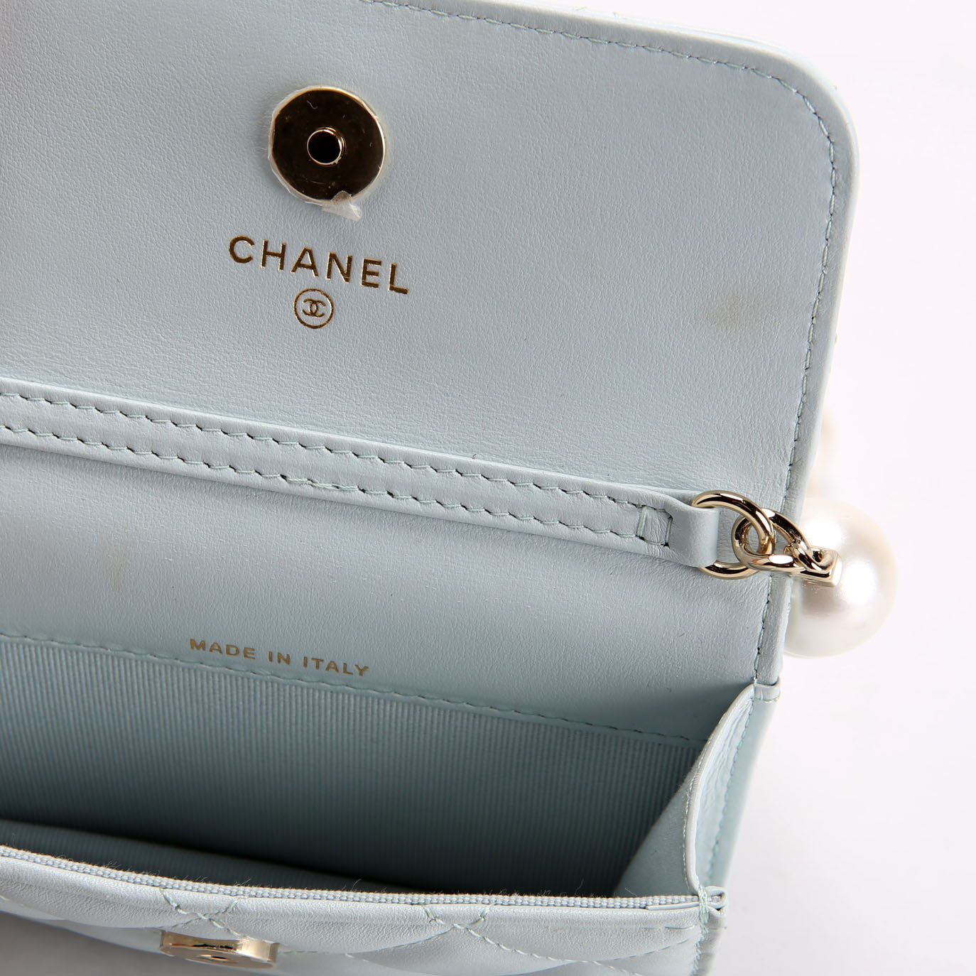 Maxi Pearls Compact Wallet Lambskin 31M Baby Blue