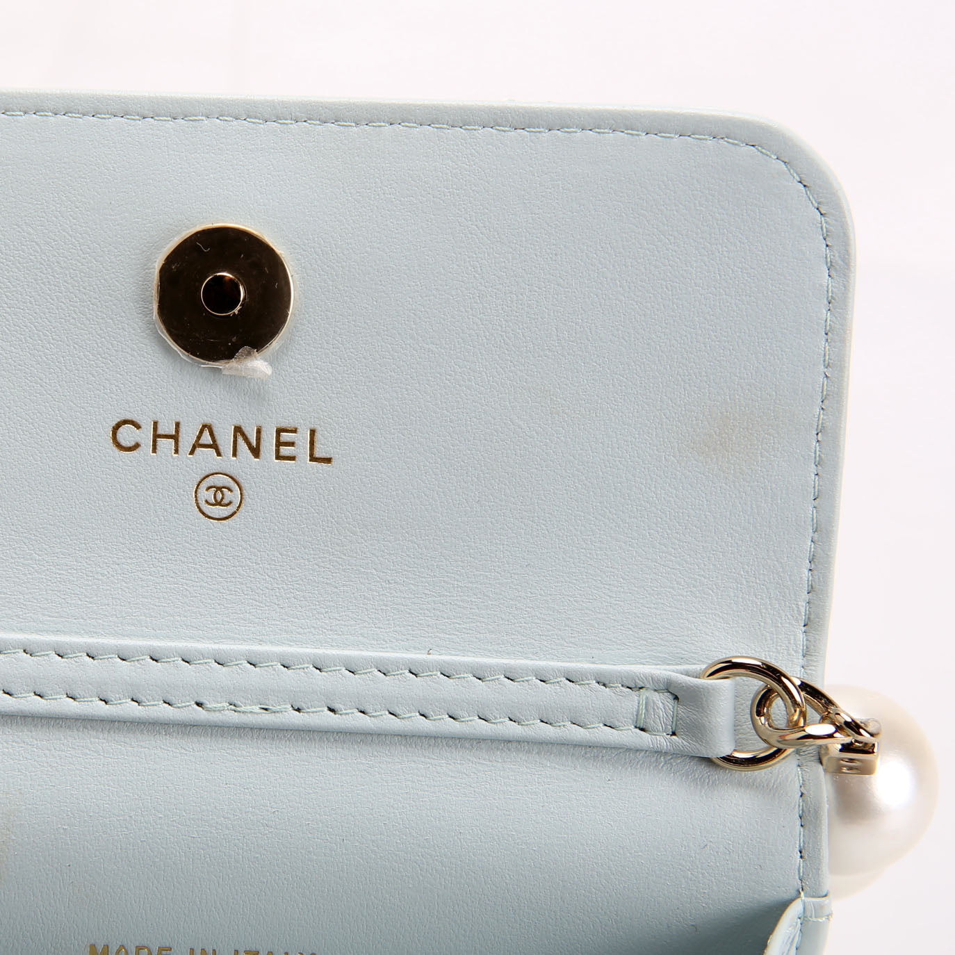 Maxi Pearls Compact Wallet Lambskin 31M Baby Blue