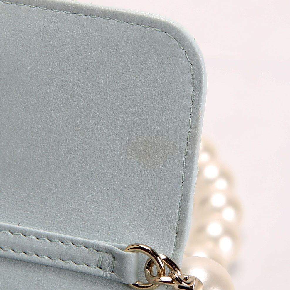 Maxi Pearls Compact Wallet Lambskin 31M Baby Blue