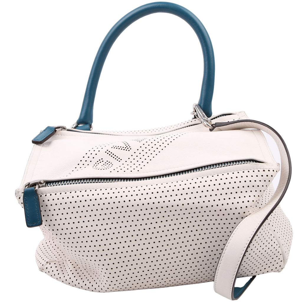 Pandora Perforated Lambskin Satchel Small White
