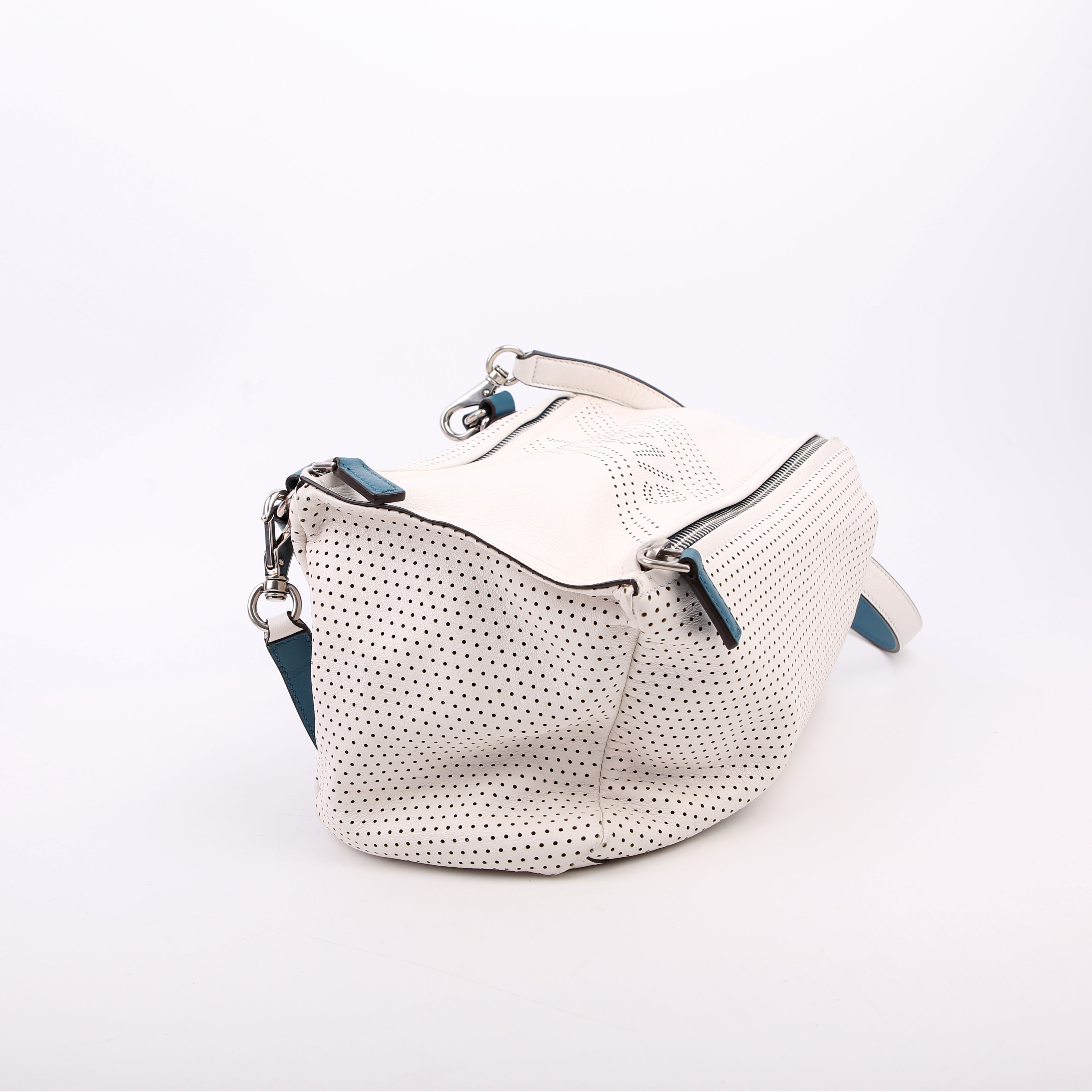 Pandora Perforated Lambskin Satchel Small White