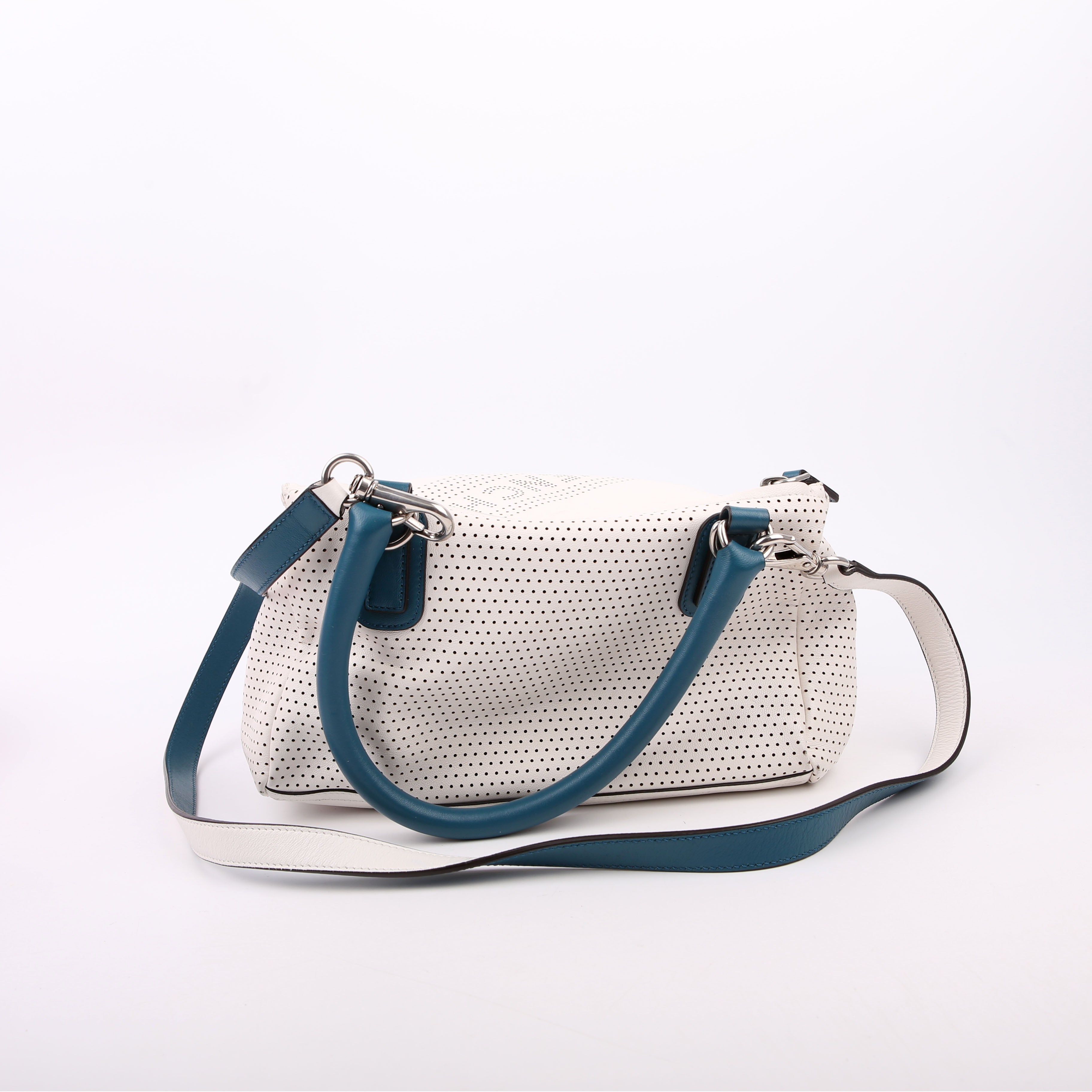 Pandora Perforated Lambskin Satchel Small White