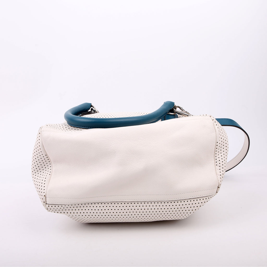 Pandora Perforated Lambskin Satchel Small White